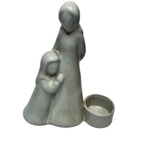 Vintage Ceramic Figurine Statue Mother‎ Child Candle Votive Holder Glossy 5”x7”